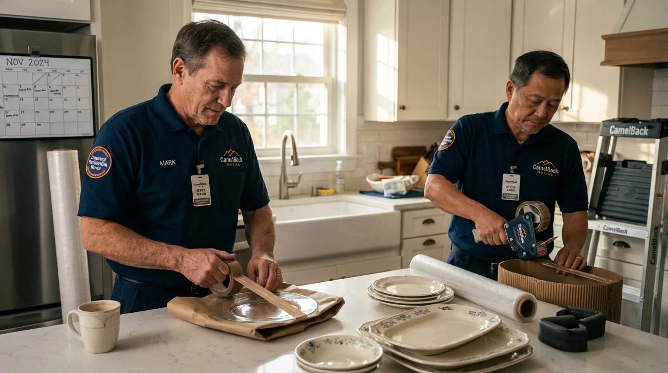 Professional crew packing kitchen dishware in Auburn, KY